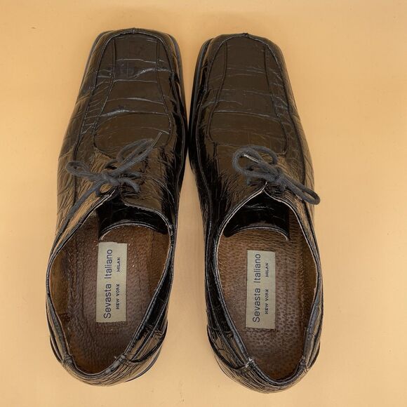 Sevasta Italiano Leather Dress Shoes Men's 11 Black Snake Pattern Dandy Grandad - Picture 10 of 16